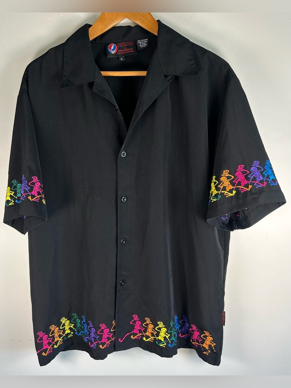 Vintage Grateful Dead Dragonfly Button Up Shirt Sz L Dancing Skeletons Hard Rock